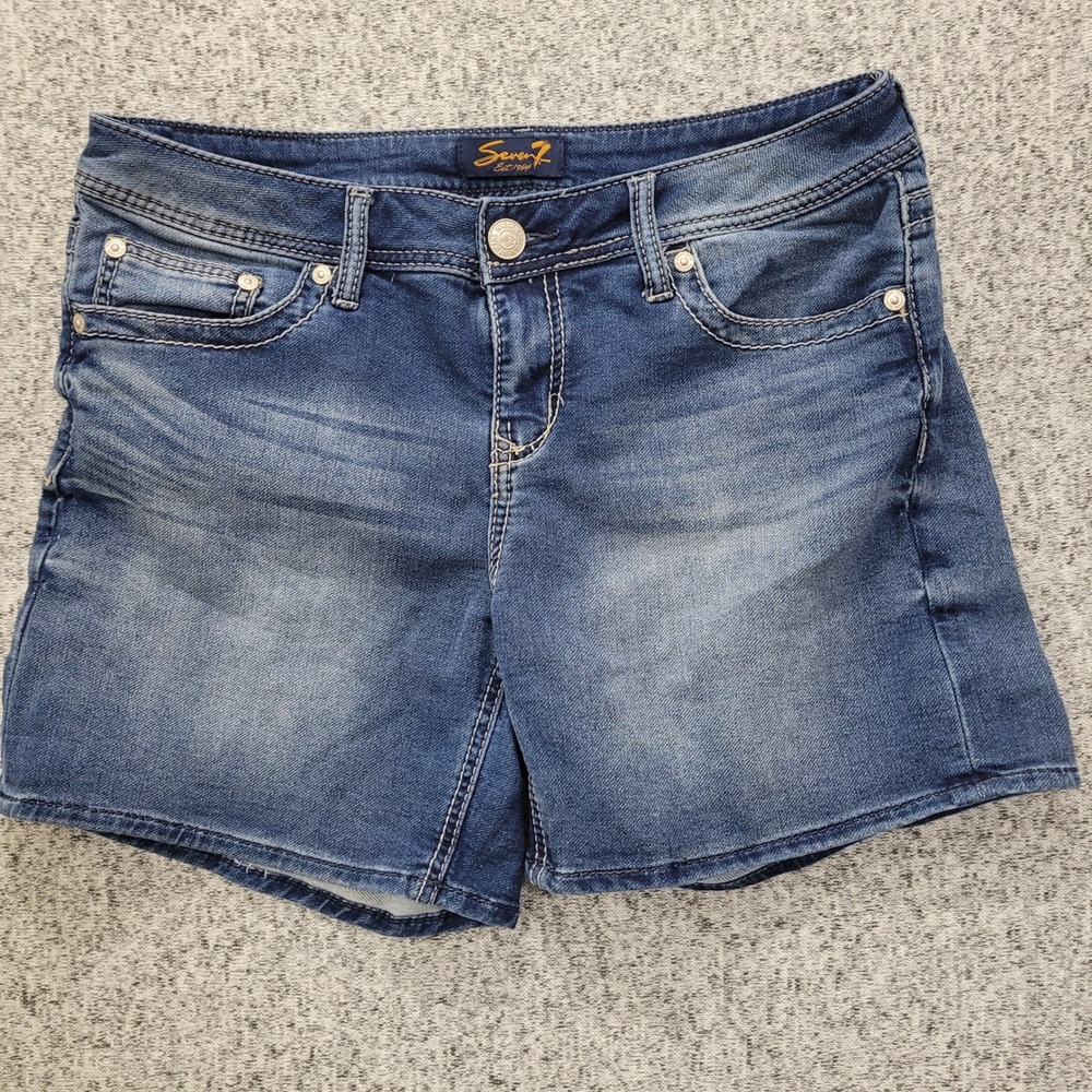 Seven7 Jeans Womens Denim Shorts Blue Est 1964 Distressed Zipper‎ Size 8